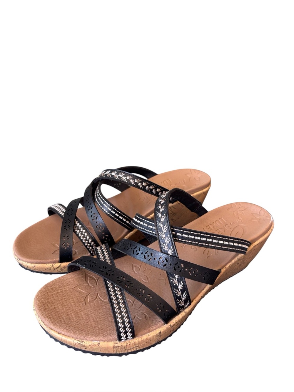 Skechers Beverlee Tiger Posse Wedge Sandals Black Slip On Size 10.5